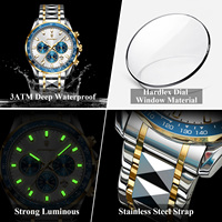 Montre pour homme Poedagar 815, luxe, chronographe, acier inoxydable, lumineuse, étanche, sport, montre à quartz