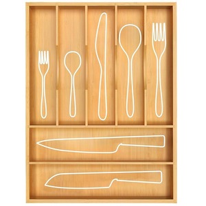 Boîte de rangement en bois personnalisée pour couteaux, fourchettes, cuillères et baguettes, pour tiroirs de cuisine, anti-poussière, compartimentée, pour vaisselle - Product Image 1