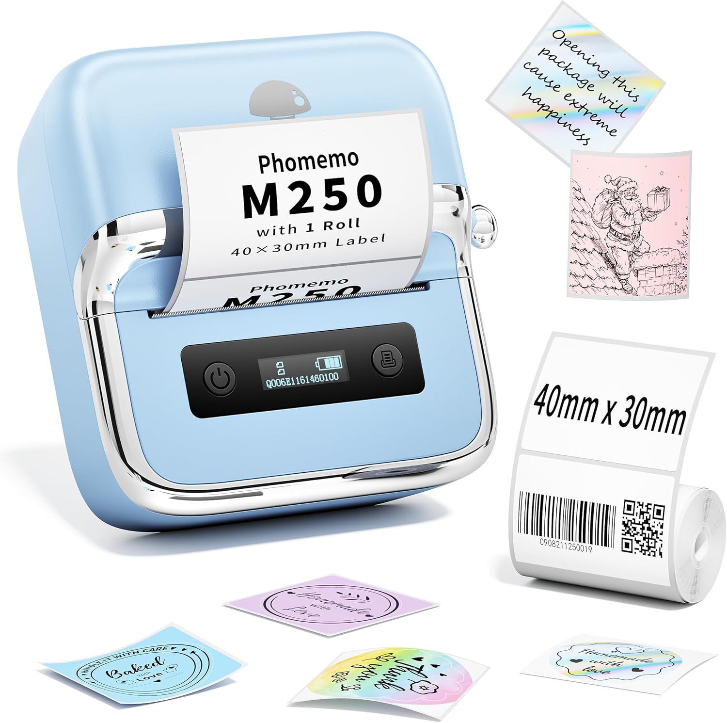 Blue Printer With One Roll Label