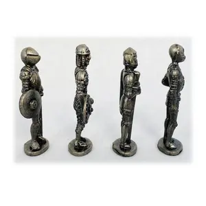 Vintage Pewter Knight-Conjunto de miniaturas, piezas de juego, antiguo Stock, armadura, regalo debajo de los soldados de estaño