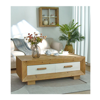 Table basse en bois massif portable, moderne et rustique, personnalisable, avec tiroirs blancs, montage facile, meubles de salon