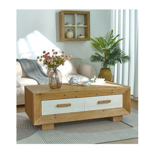 Table basse en bois massif, style rustique moderne, personnalisable, portable, avec tiroirs blancs pour le salon - Product Image 1