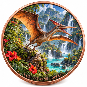 Moneda <span class=keywords><strong>de</strong></span> Cobre Fino 999 <span class=keywords><strong>de</strong></span> 1 oz, Pterosaurio del Periodo Jurásico, Relieve 3D, Color UV, Efecto <span class=keywords><strong>de</strong></span> Prueba, Rey <span class=keywords><strong>de</strong></span> los Dinosaurios, Arte en Metal - Product Image 5