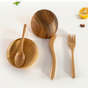 Wooden Spoon Fork Set Round Shape For Picnic And Outdoor Use - Product Image 1
