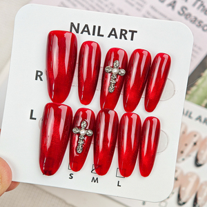 Ongles à presser pointe française motif géométrique conception de ligne d'or brillant couverture complète longue durée 10 pièces ongles longs - Product Image 5