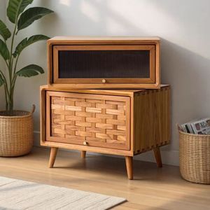 Solid <strong>Teak</strong> Wood Night Stand Modern Rotating Storage Cabinet Living Room Bedroom Night Stand <strong>Bedside</strong> <strong>Table</strong> - Product Image 1