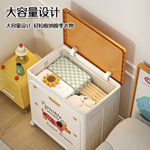 Cartoon Clothing Organizer Double Door Flip Lid <b>Storage</b> Cabinet With Wheels Multi Functional Home Use Orange Blue Puppy Pattern - Product Image 4