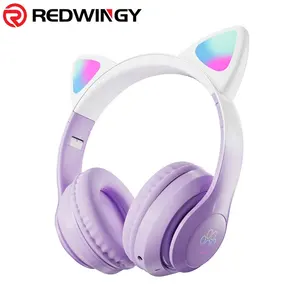 Redwingy सर्वश्रेष्ठ Headphones छात्रों के लिए ग्रीन टच Earbuds प्रकाश अप बिल्ली कान Headphones सच वायरलेस स्टीरियो इयरफ़ोन के लिए लड़कियों