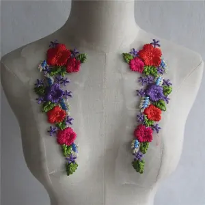 刺绣薄纱花蕾丝领口织物 DIY 透明硬纱蕾丝领织物缝纫贴花用品一对出售