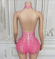 Robe de danse latine pour femmes, luxueuse, entièrement ornée de diamants, chaîne perlée, dos nu, maille, une pièce, festival de musique