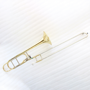 <span class=keywords><strong>Trombone</strong></span> ténor professionnel Focustyle FTB-350 en laiton doré laqué transparent Bb/F avec étui en vente - Product Image 1