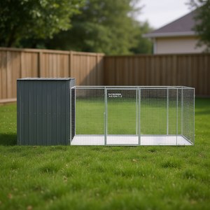 Cuccia per Cani in Acciaio Zincato Antracite 84.3x260.2x71.3 Pollici con Recinto Esterno per Animali Domestici - Product Image 2