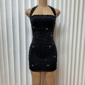 Nuevos Vestidos Halter de Cuello Cuadrado Elásticos con Abertura Alta y Adornos de Pedrería para Mujer, a la Moda - Product Image 3