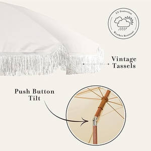 Высокое качество 180 см бежевый полиэстер ткань пляжный зонтик с прямой бахромой дизайн и металлический каркас для защиты от солнца - Product Image 4