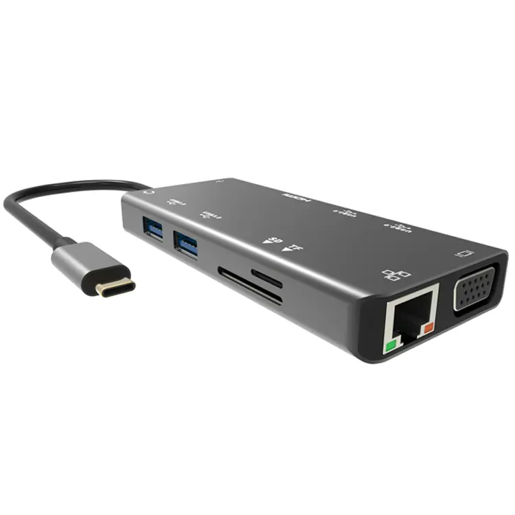 Behpex 11 In 1 USB-C <span class=keywords><strong>Hub</strong></span> 4K HDMI Female VGA Port RJ45 Port 3.5MM Jack