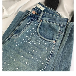 Jean taille haute droit délavé bleu coupe large pour femme – Tendance - Product Image 4