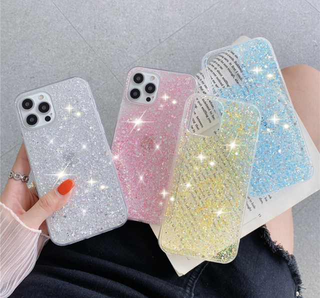 Luxury Fashion Glitter Transparent Shockproof Phone Case for 16/15/14/13/12/11 Pro Max/7/8 Plus Soft TPU Bling