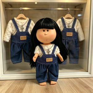 Solo Ropa (Sin Muñeca) - Atuendo de Muñeca Española de 24 cm: Pantalones Vaqueros con Tirantes, Camisa con Diseño de Copo de Nieve, Accesorios de Poliéster, Unisex 14 - Product Image 4