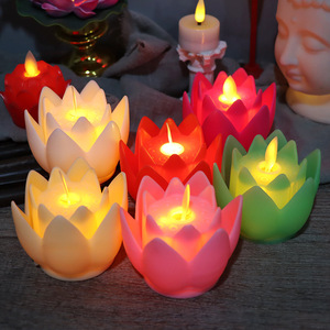 Lumière de bougie LED en forme de fleur de lotus artificielle, alimentée par piles, effet flamme 3D, pour la prière, le temple, la décoration de la maison - Product Image 6