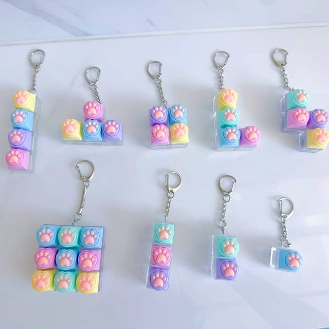 Factory Wholesale Decompression Toys Stress Relief LED Light Mechanical Keyboard Keyring Fidget Clicker Cat Paw Keycap Keychain