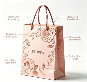 Custom Logo Luxury Pink Embossed Gift paper <b>Bags</b> Rose Gold Foil Print Tote <b>bags</b> with Rope handles - Product Image 4