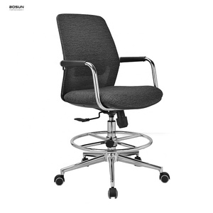 Tabouret de laboratoire pivotant ergonomique en tissu gris à dossier moyen, <span class=keywords><strong>chaise</strong></span> de travail pour le dessin, <span class=keywords><strong>chaise</strong></span> de travail pour le bureau avec repose-pieds - Product Image 2