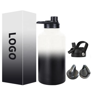 Bouteille d'eau sport isotherme en acier inoxydable thermolaqué de 64 oz, 128 oz, 2 L, 1,5 gallon avec couvercle à vis et poignée - Product Image 1