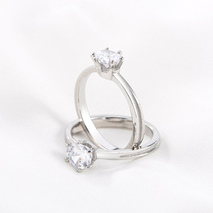 Diamond <b>Ring</b> Round Brilliant Cut <b>Titanium</b> Steel Engagement Jewelry Geometric Design XYR0072 - Product Image 1