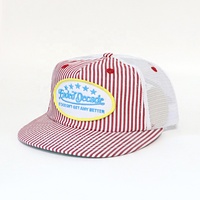 Gorra de Béisbol Personalizada con Logotipo, Diseño Desestructurado de 5 Paneles, Parche Bordado, Visera Plana, Malla, Cierre a Presión, Rayas, Estilo Camionero
