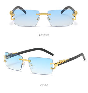 Gafas de Sol Rectangulares Modelo 666 Súper Populares, Gafas de Sol sin Montura con Lentes Tintadas Estilo Pantera, con Marco Metálico Blanco y Morado - Product Image 6