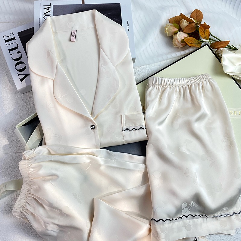 Pearl white short-sleeved shorts and pants three-piece set
