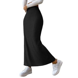 Jupe longue fendue taille haute trapèze à rayures côtelées, décontractée et simple, pour femme, collection automne-hiver, qualité OEM personnalisée - Product Image 2