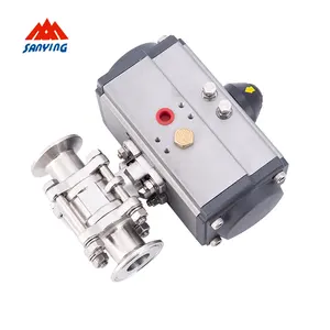 Food Grade Hygienic Sanitary Stainless Steel Tri Clamp Pneumatic Actuator Control Ball Valve 3-Piece