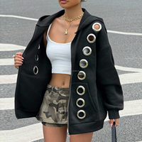 Sweat-shirt à capuche zippé en polaire surdimensionné pour femme, style gothique Y2K grunge, avec œillets métalliques, fabrication OEM