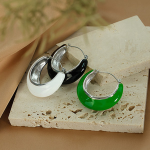 Hoop <b>Earrings</b> U-Shaped Teardrop Geometric Design Zinc Alloy White Black <b>Green</b> Party Fashion Jewelry - Product Image 2