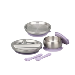 Ensemble de plaques et bols d'alimentation à double paroi en acier inoxydable - Product Image 1