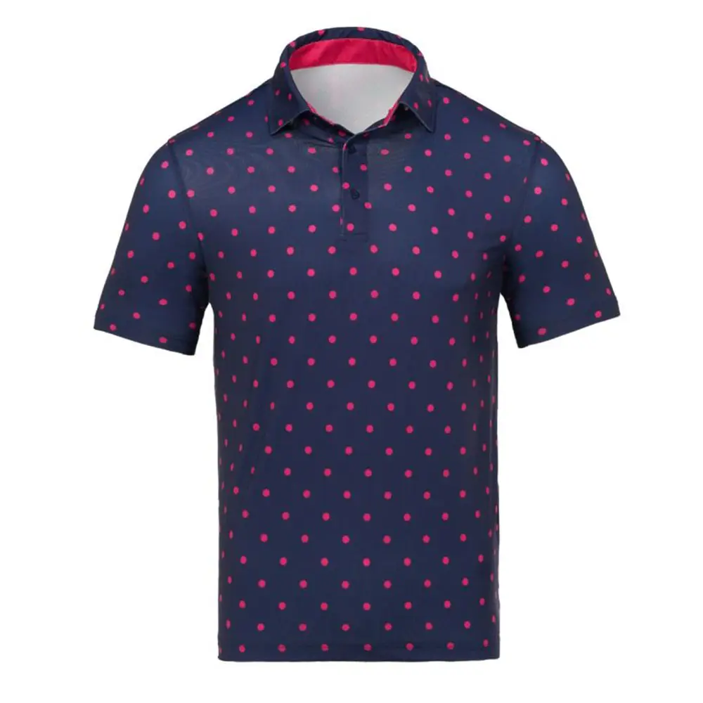 Grosir kaus Polo titik merah muda dan biru dongker kustom kaus Polo Golf pria bordir bunga dengan kuantitas tinggi
