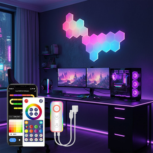 <span class=keywords><strong>Luz</strong></span> de Pared Colmeia RGBIC Inteligente, Panel <span class=keywords><strong>LED</strong></span> Modular <span class=keywords><strong>Hexagonal</strong></span> en Forma de Panal de Abeja para Sala de Juegos y Dormitorio con Aplicación Wifi - Product Image 1