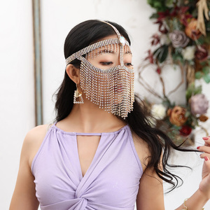 Velo in Seta per Danza del Ventre Willyoung per Donna Adulta con Catena Metallica e <span class=keywords><strong>Diamanti</strong></span>, Velo per il Viso - Product Image 2