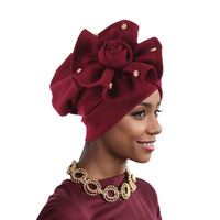 Nouveau Bandeau Fleurie à Collage Latéral Space Layer pour Afrique de l'Ouest, Nigéria, Base de Foulard et Bonnet