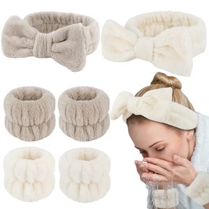 Custom Logo Skincare Spa Wristband Makeup Facial Wrist Washband Face Towel Wash Bow Headband <strong>Scrunchie</strong> Set for Women - Product Image 3