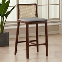 Chaise de bar moderne sans accoudoirs, ton noyer, dossier en rotin, siège rembourré doux, pour balcon, gîte, comptoir intérieur, chaise de repos