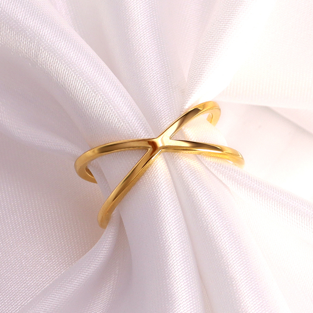 Unique Design 18k PVD Gold Plated Stainless Steel Jewelry High Polished X Shape Cross Rings for Men Women Fine Jewelry Rings