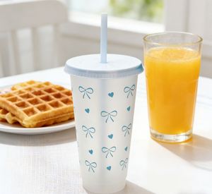Birthday Party Favor Blue Bow <b>Reusable</b> Clear Tumbler With Lid and Straw for Kids Girls Gift Travel Plastic <b>Cup</b> - Product Image 3