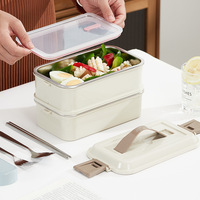 304 Edelstahl Lunchbox Doppelschichtige Auslaufsichere Bento-Box Tragbarer Lebensmittelbehälter mit Griff für Büro und Schule
