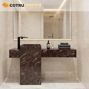 <span class=keywords><strong>Lavabo</strong></span> de Baño Rosso Levanto Color Borgoña, <span class=keywords><strong>Lavabo</strong></span> Independiente de Mármol Rojo Natural con Cajón de Madera para Casa o Villa - Product Image 1