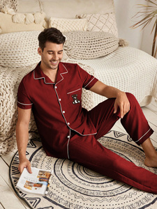 Pigiama da Uomo con Colletto a Risvolto, Maniche Corte e Pantaloni, Set 2 Pezzi, Abbigliamento da Notte Leggero e Morbido per <span class=keywords><strong>l</strong></span>'Estate - Product Image 5