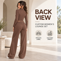 Ensemble Lounge 2 Pièces Femme Personnalisé en Maille Côtelée – Haut Court Zippé à Col Montant et Pantalon Large – Tenue Douce pour le Quotidien, Décontractée et Confortable à la Maison