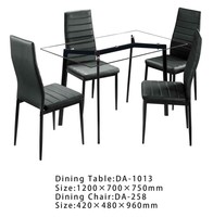 Ensemble de table de salle à manger, table de cuisine en verre et chaises en cuir, meubles de cuisine