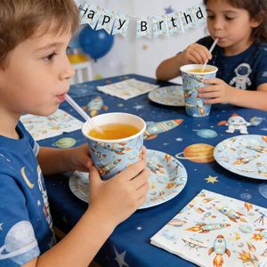 DAMAI - Vajilla para Fiestas Infantiles con Temática de Cohetes, Incluye Platos, Vasos y Servilletas de Papel, para 8 Personas - Product Image 1